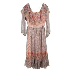 Vintage Victor Costa Floral Boho Gypsy Paisley Ruffle Dress Multicolor 10